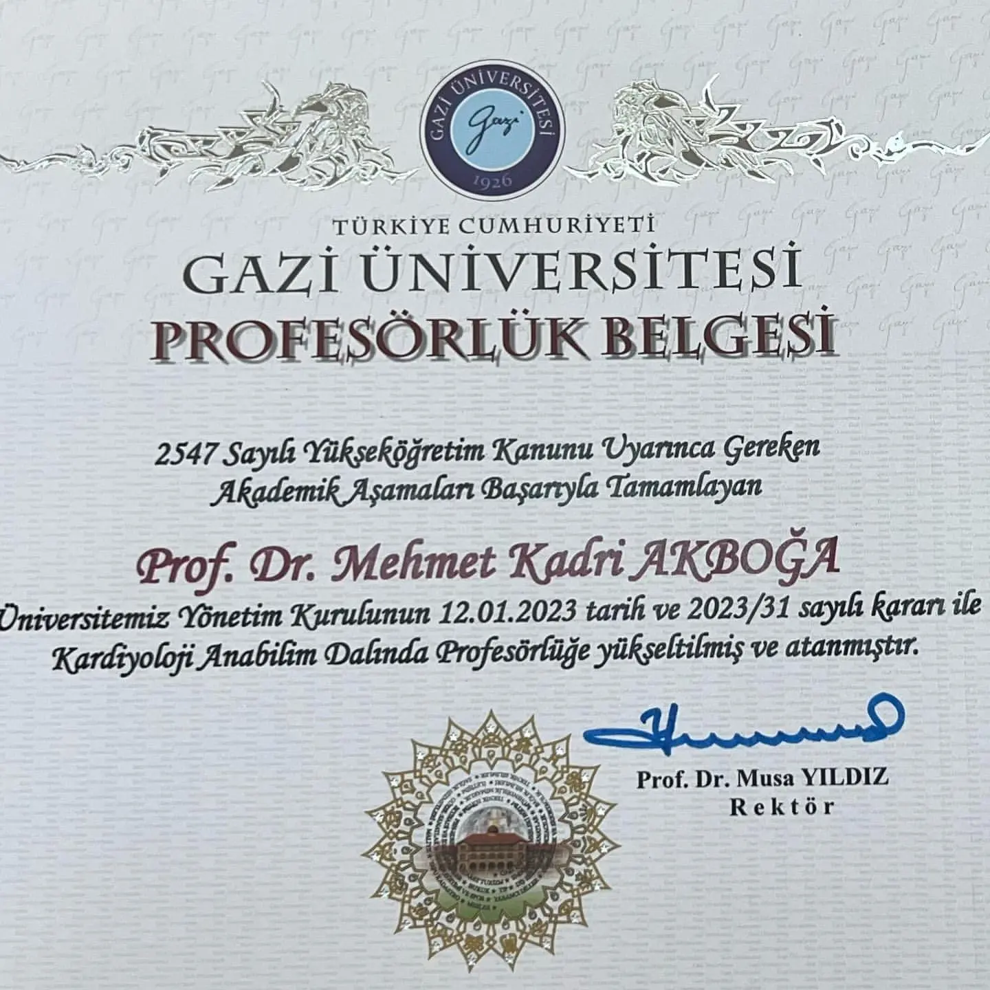 Profesörlük Belgesi